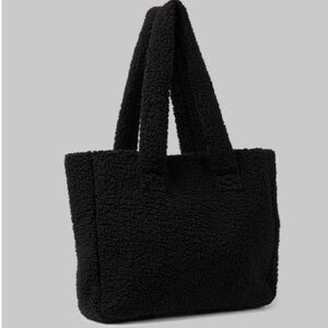 32 Degrees Sherpa faux fur tote bag purse solid black $45 new